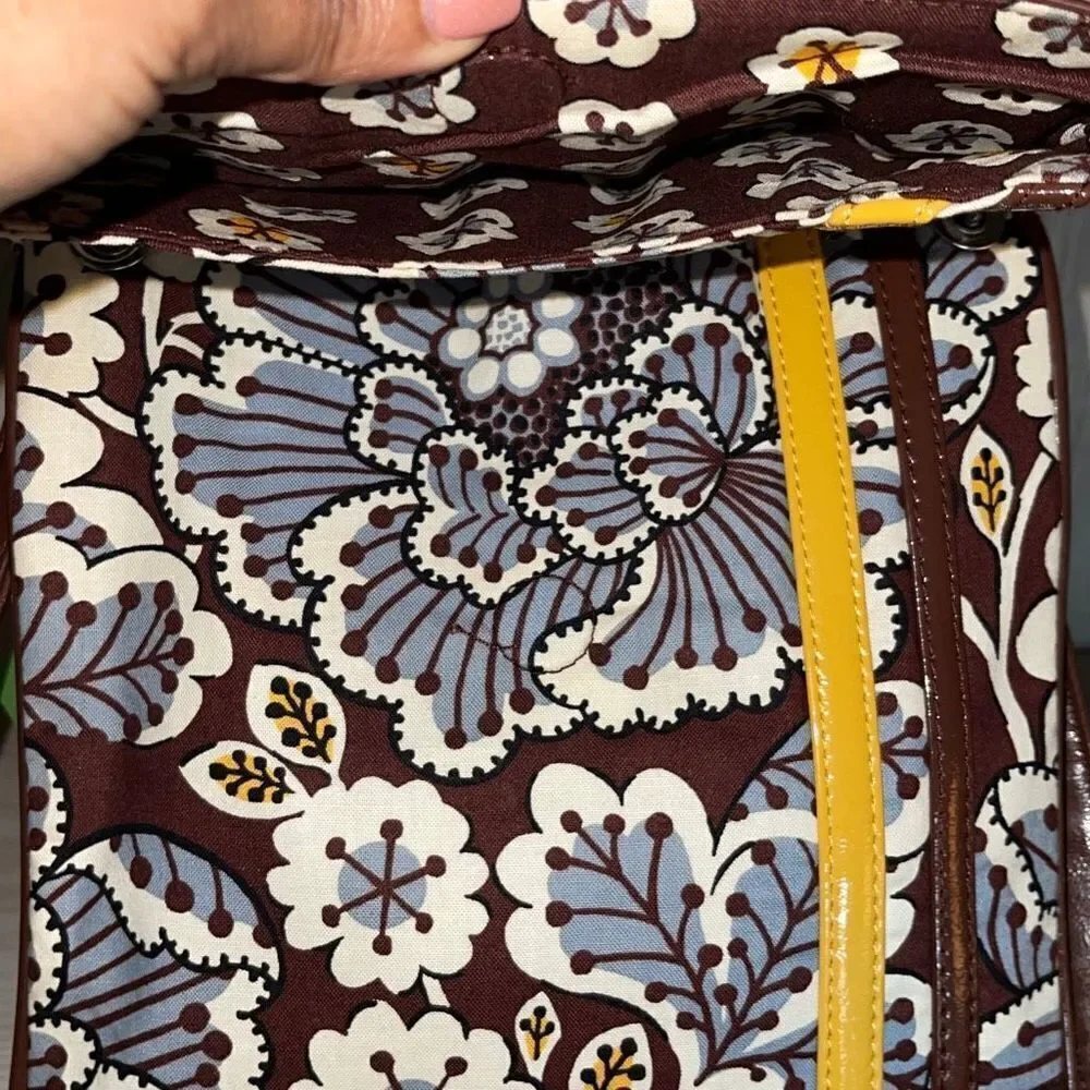 Vera Bradley Slate Blooms‎ Flipster Crossbody Bag Purse Brown & Yellow New